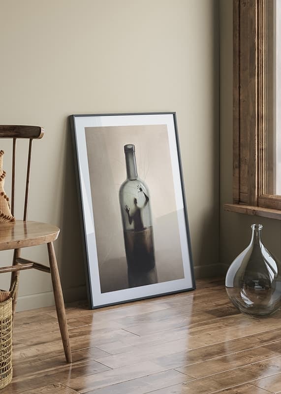 Surreal illustration of human figure trapped in bottle-12