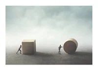 Illustration with two people moving cube and cylinder-1