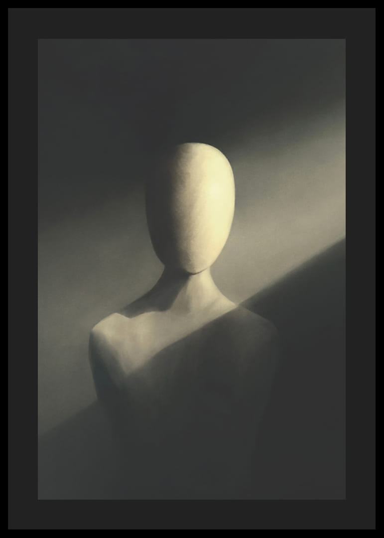 Arctalan alak illusztrációja lágy fényben, szürke árnyalatokban-12