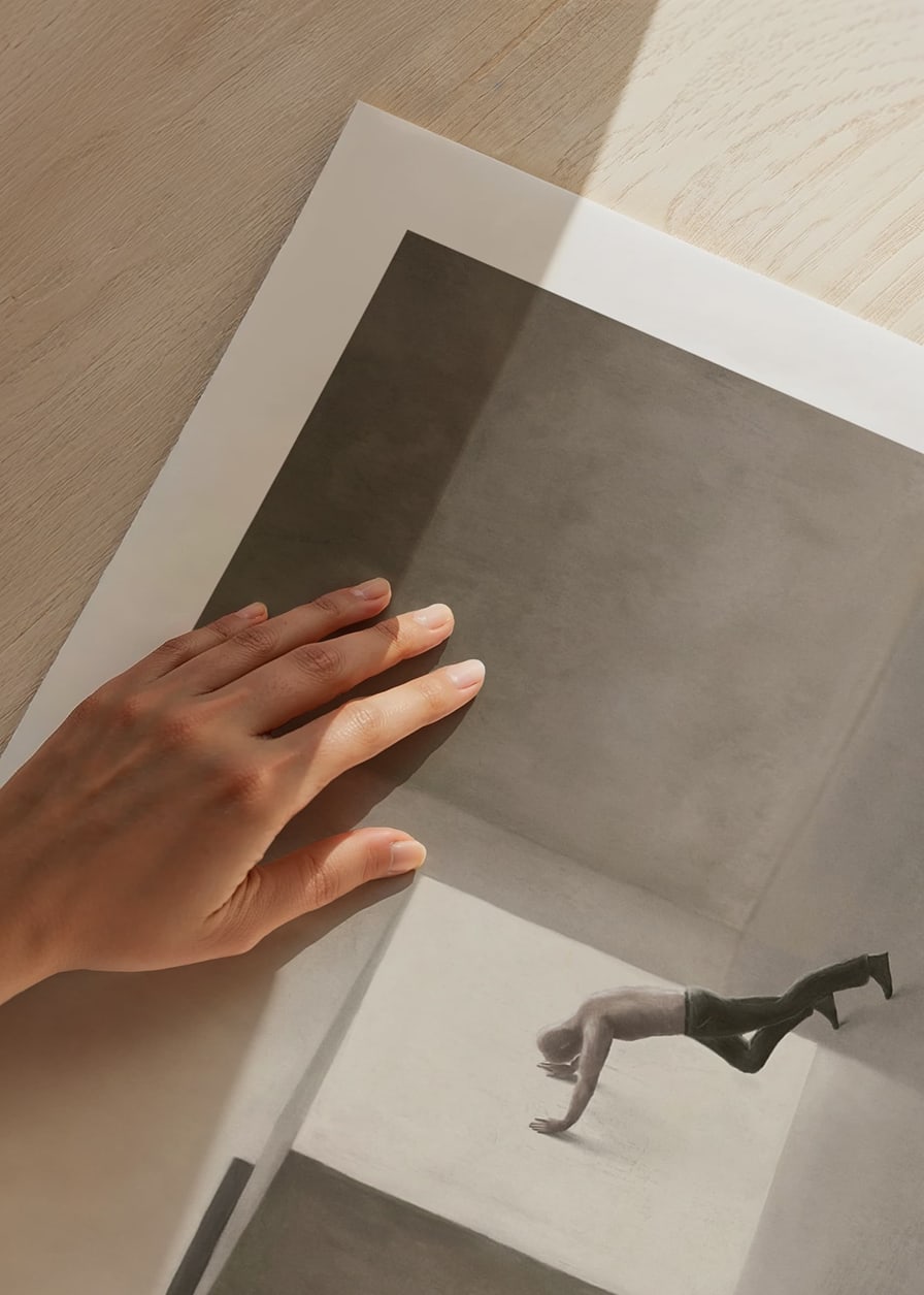 Illustration of man shooting at large cube in empty room-12