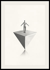 Illustration av man som balanserar på inverterad pyramid i gråskala-2