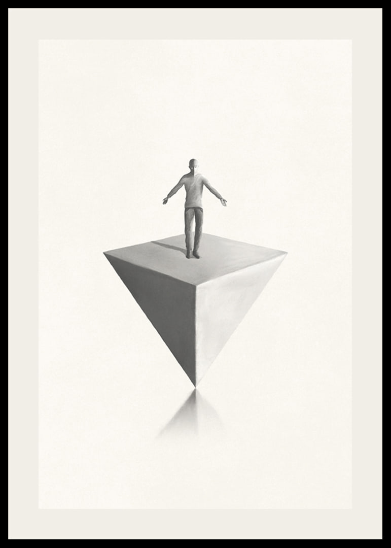Illustration av man som balanserar på inverterad pyramid i gråskala-12
