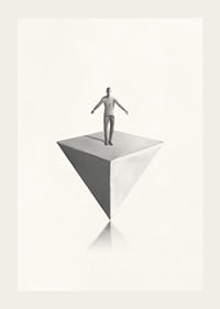 Illustration av man som balanserar på inverterad pyramid i gråskala-3