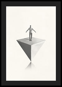 Illustration av man som balanserar på inverterad pyramid i gråskala-4