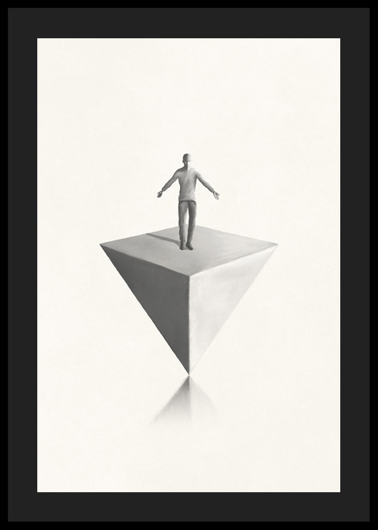 Illustration av man som balanserar på inverterad pyramid i gråskala-12