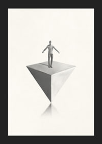 Illustration av man som balanserar på inverterad pyramid i gråskala-5