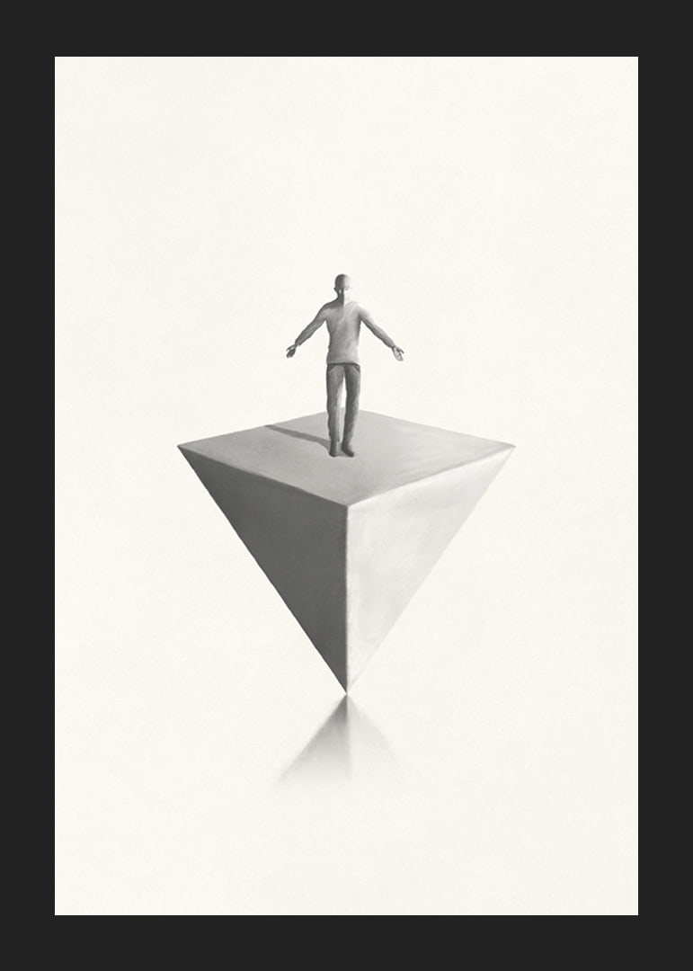 Illustration av man som balanserar på inverterad pyramid i gråskala-12