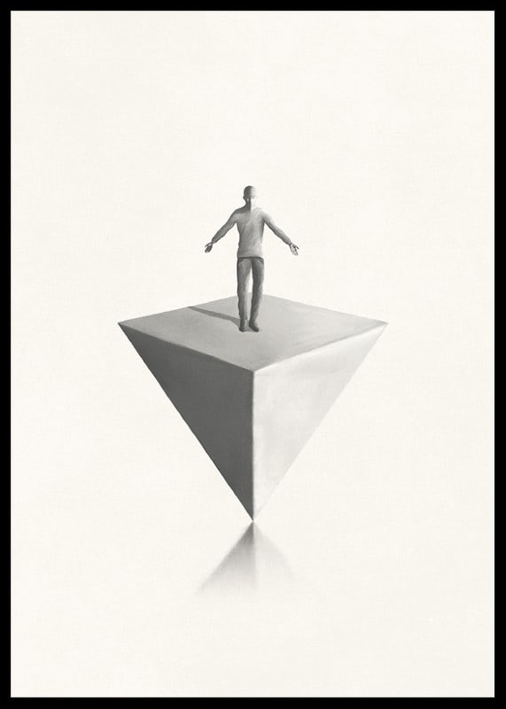 Illustration av man som balanserar på inverterad pyramid i gråskala-12
