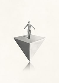Illustration av man som balanserar på inverterad pyramid i gråskala-7