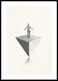 Illustration av man som balanserar på inverterad pyramid i gråskala-0