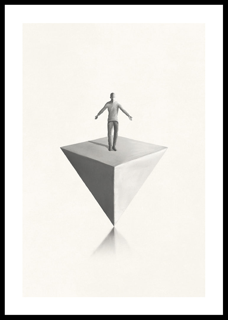Illustration av man som balanserar på inverterad pyramid i gråskala-12