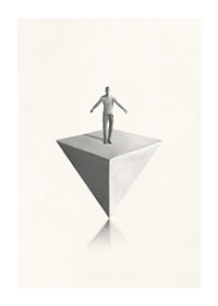 Illustration av man som balanserar på inverterad pyramid i gråskala-1