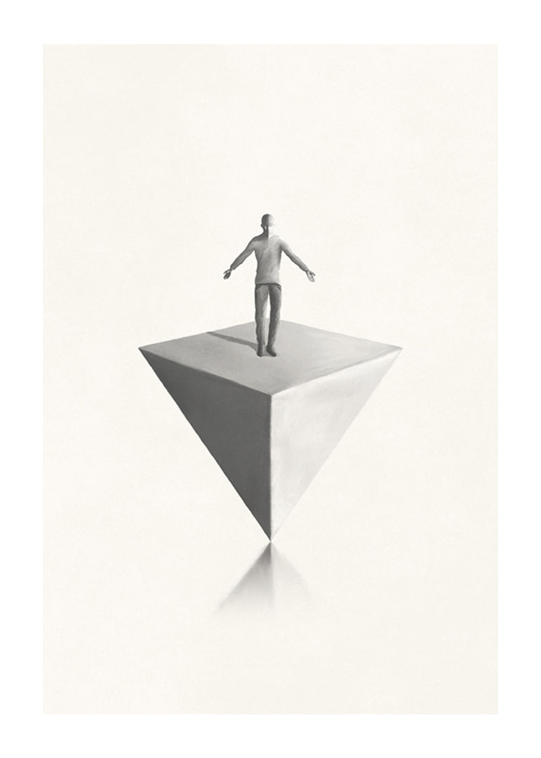 Illustration av man som balanserar på inverterad pyramid i gråskala-12