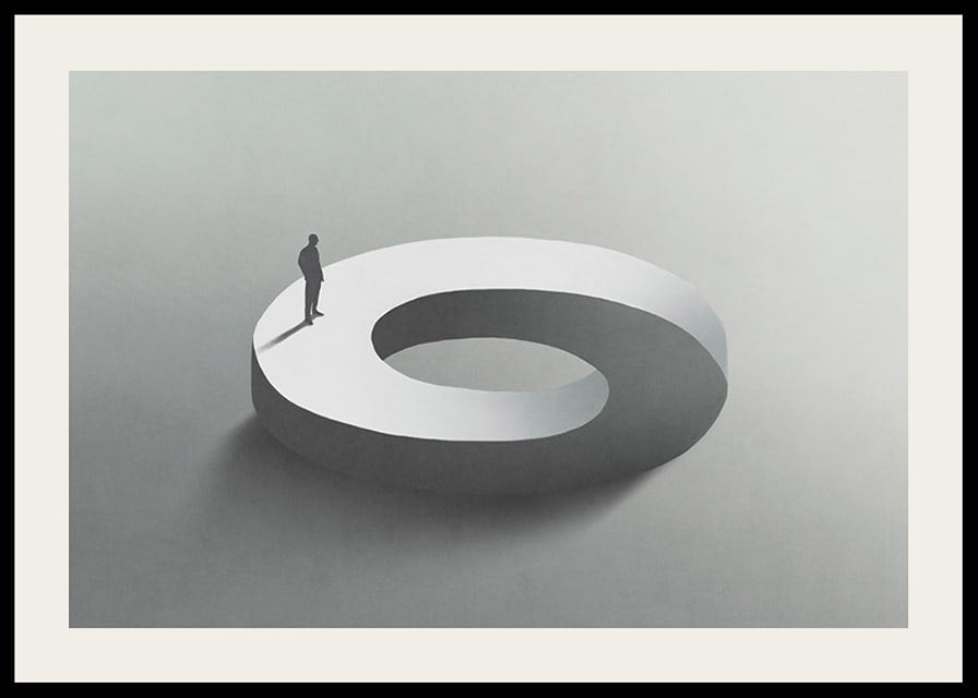 Surreal illustration of man on infinite circle shape-12
