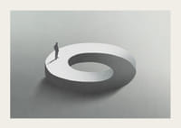 Surrealistisk illustration af mand på uendelig cirkelform-3