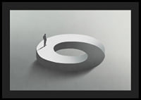 Surreal illustration of man on infinite circle shape-4