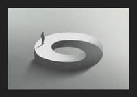 Surrealistisk illustration af mand på uendelig cirkelform-5