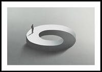 Surreal illustration of man on infinite circle shape-0