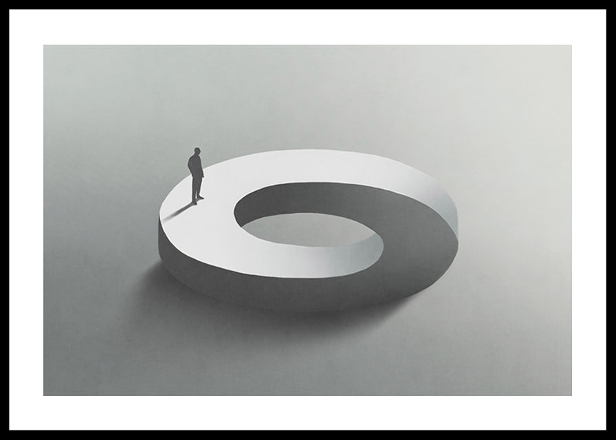 Surreal illustration of man on infinite circle shape-12