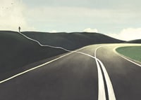 Illustration of road splitting, figure walking towards horizon-7