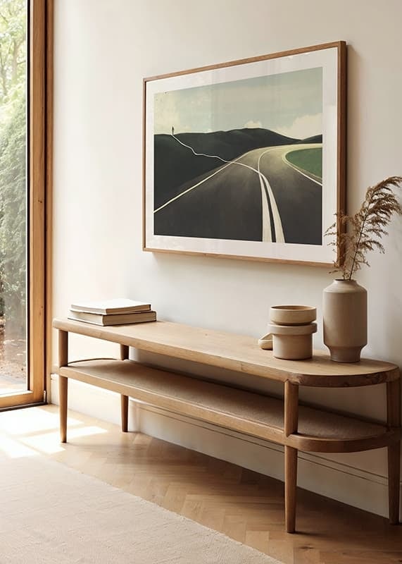 Illustration of road splitting, figure walking towards horizon-12