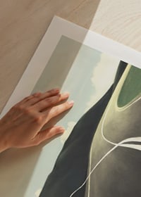 Illustration of road splitting, figure walking towards horizon-9
