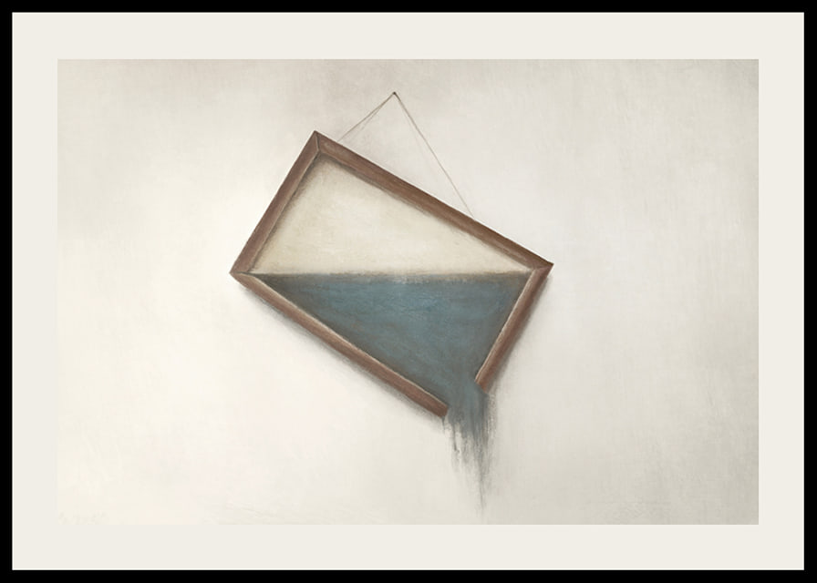 Surreal illustration of crooked hanging frame with water-12