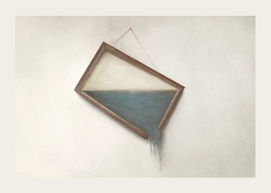 Surreal illustration of crooked hanging frame with water-12