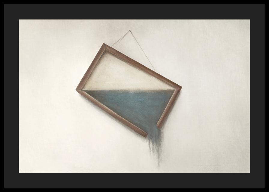Surreal illustration of crooked hanging frame with water-12