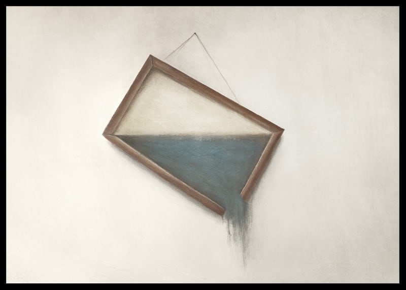 Surreal illustration of crooked hanging frame with water-12