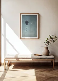 Surreal balloon with smile and crescent moon against gray sky-8