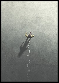 Surreal illustration of person leaving footprints-6