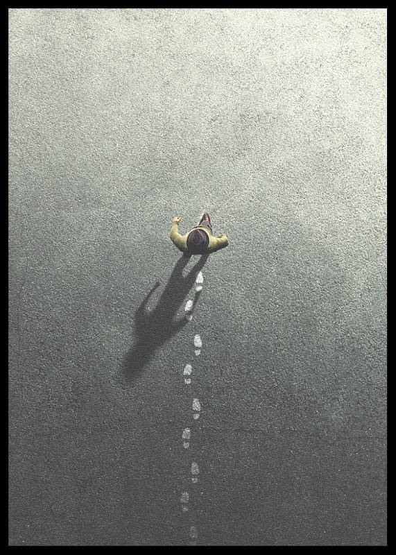 Surreal illustration of person leaving footprints-12
