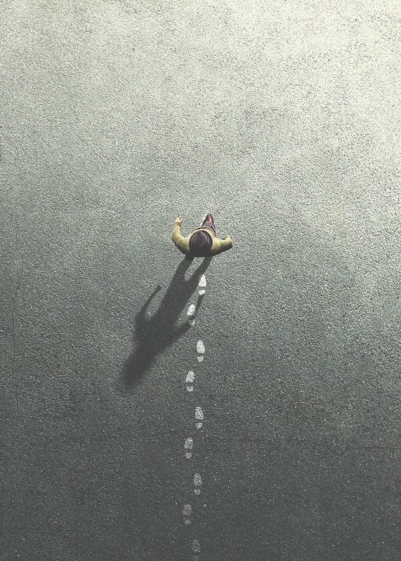 Surreal illustration of person leaving footprints-12