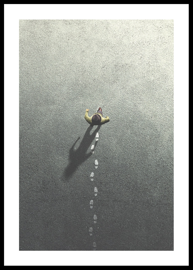 Surreal illustration of person leaving footprints-12