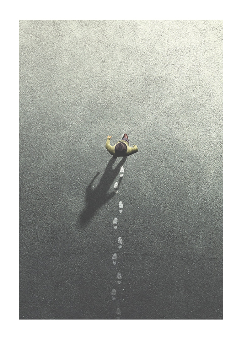 Surreal illustration of person leaving footprints-12