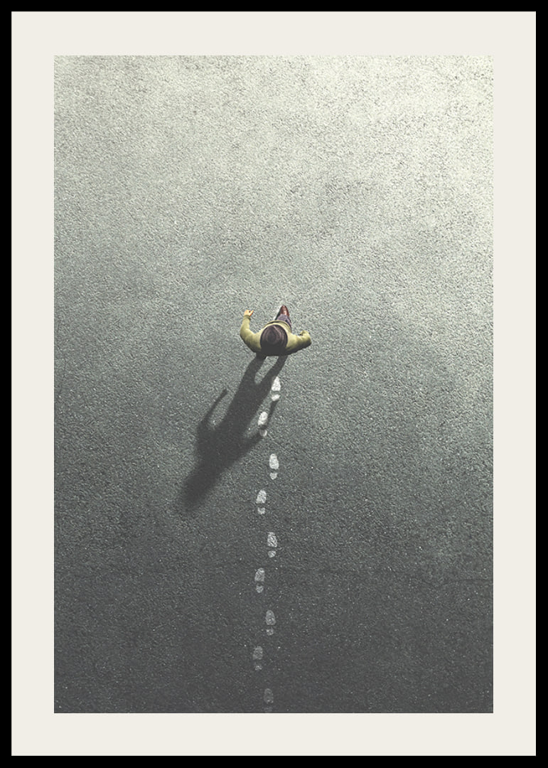 Surreal illustration of person leaving footprints-12