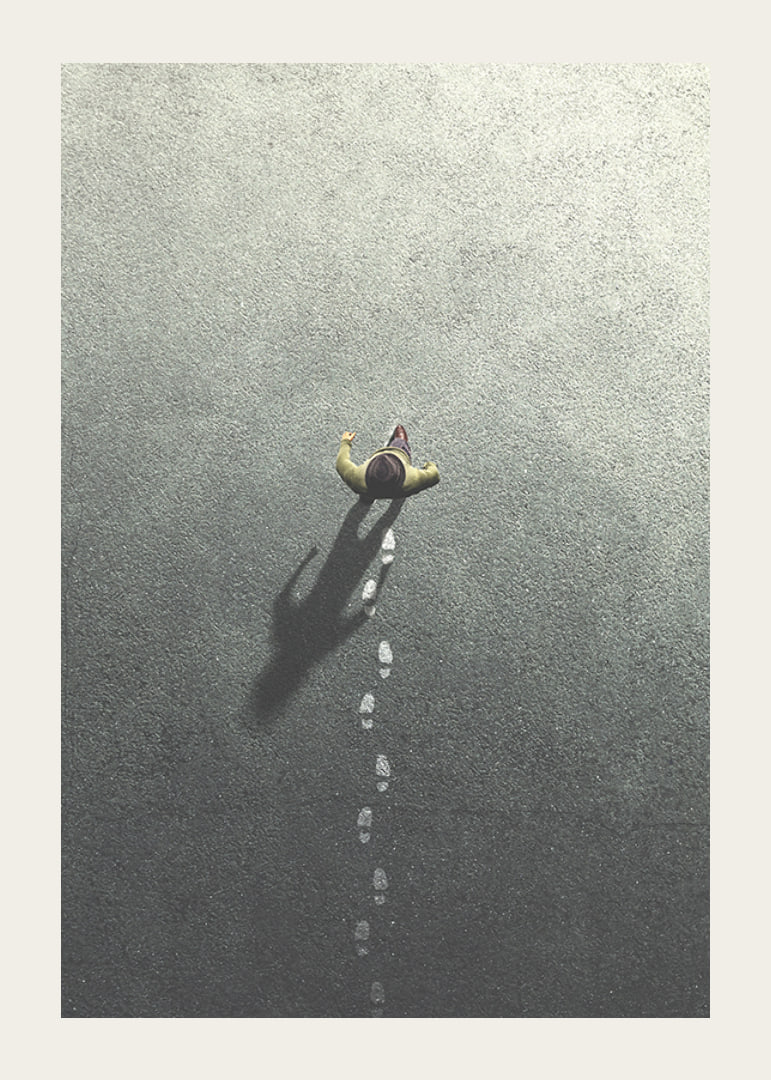 Surreal illustration of person leaving footprints-12