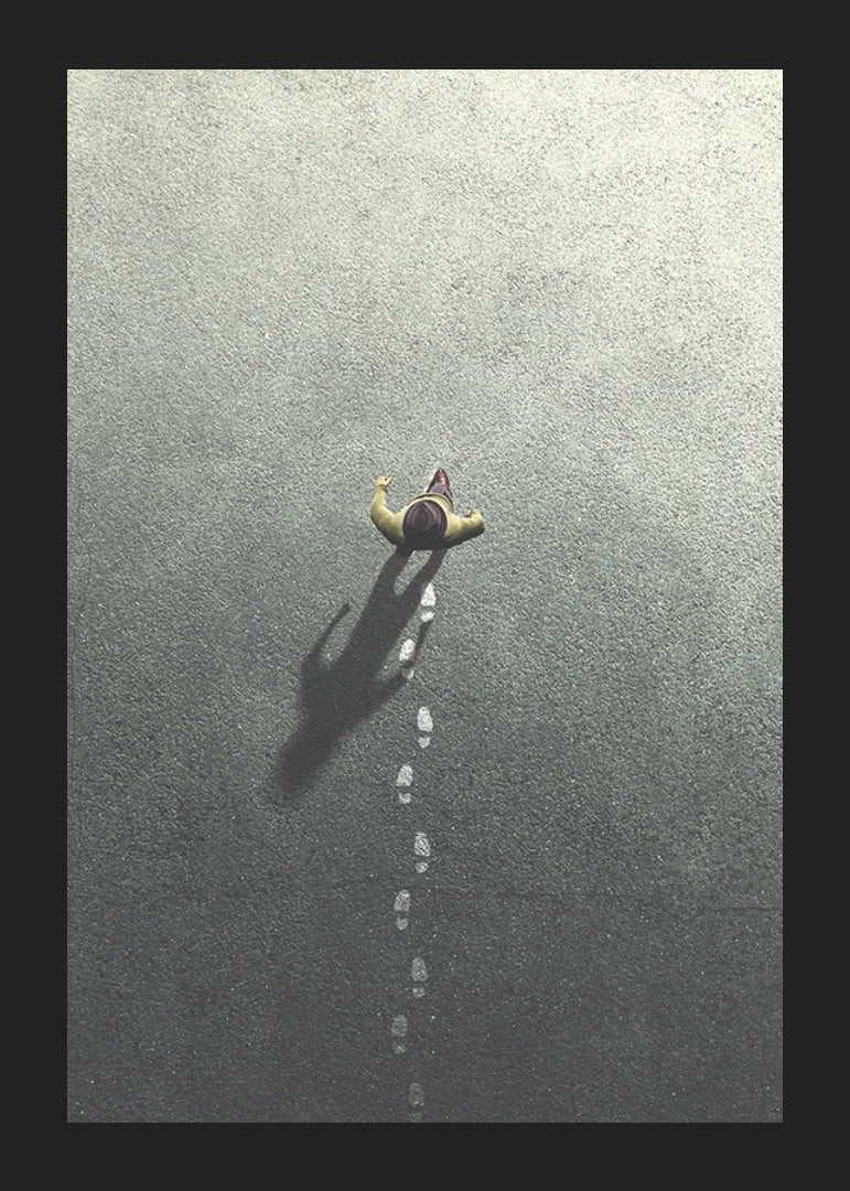 Surreal illustration of person leaving footprints-12