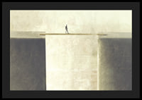 Surrealistisk illustration av person på bräda över avgrund-4