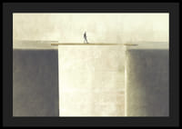 Surrealistisk illustration av person på bräda över avgrund-4