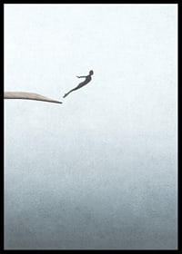 Illustration av människa som hoppar från trampolin mot ljusgrå bakgrund-6