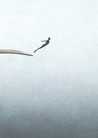 Illustration av människa som hoppar från trampolin mot ljusgrå bakgrund-7