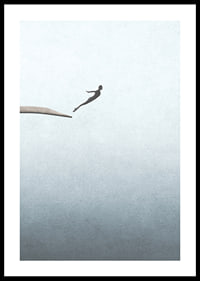 Illustration av människa som hoppar från trampolin mot ljusgrå bakgrund-0