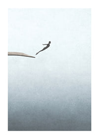 Illustration av människa som hoppar från trampolin mot ljusgrå bakgrund-1