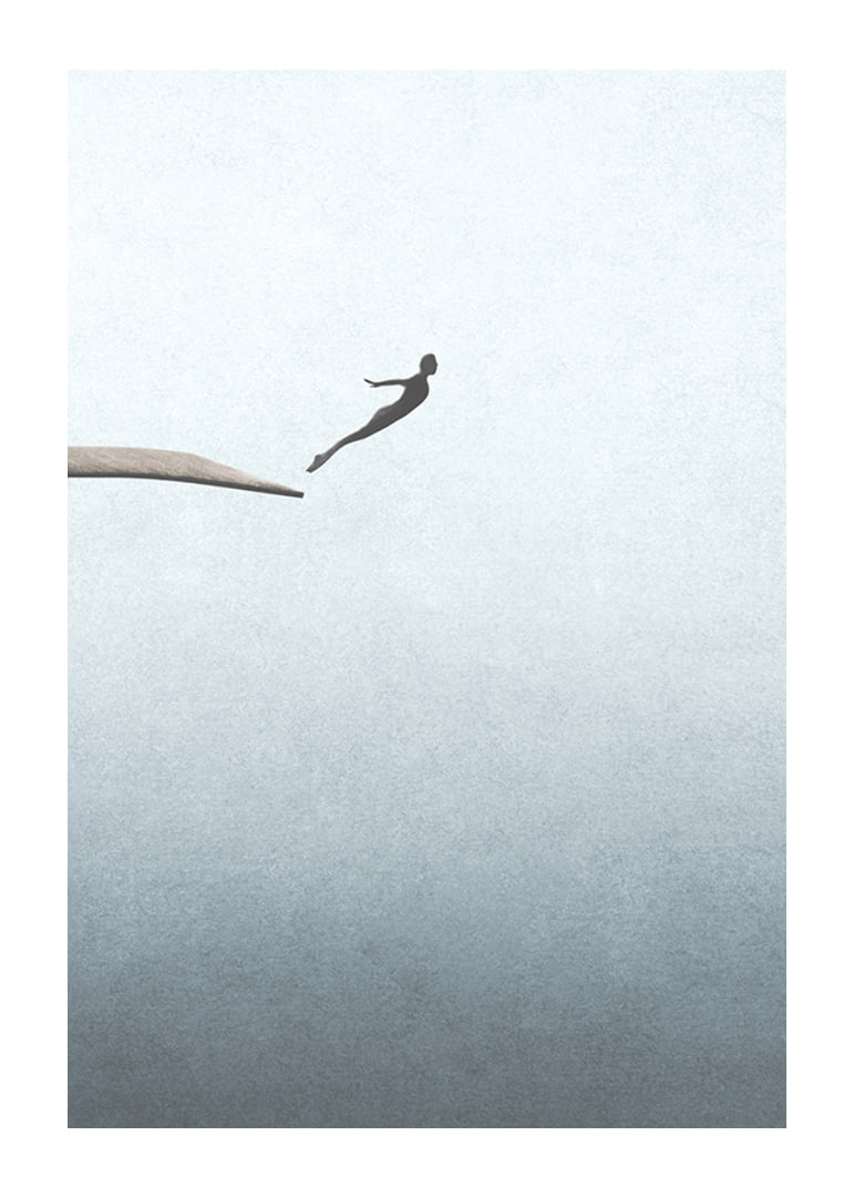 Illustration av människa som hoppar från trampolin mot ljusgrå bakgrund-12