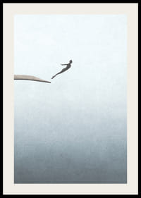 Illustration d'une personne sautant d'un trampoline sur fond gris clair-2