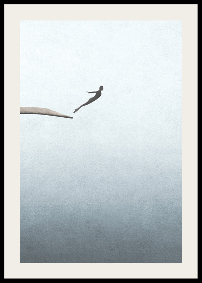 Illustration d'une personne sautant d'un trampoline sur fond gris clair-12