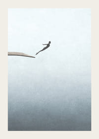 Illustration d'une personne sautant d'un trampoline sur fond gris clair-3