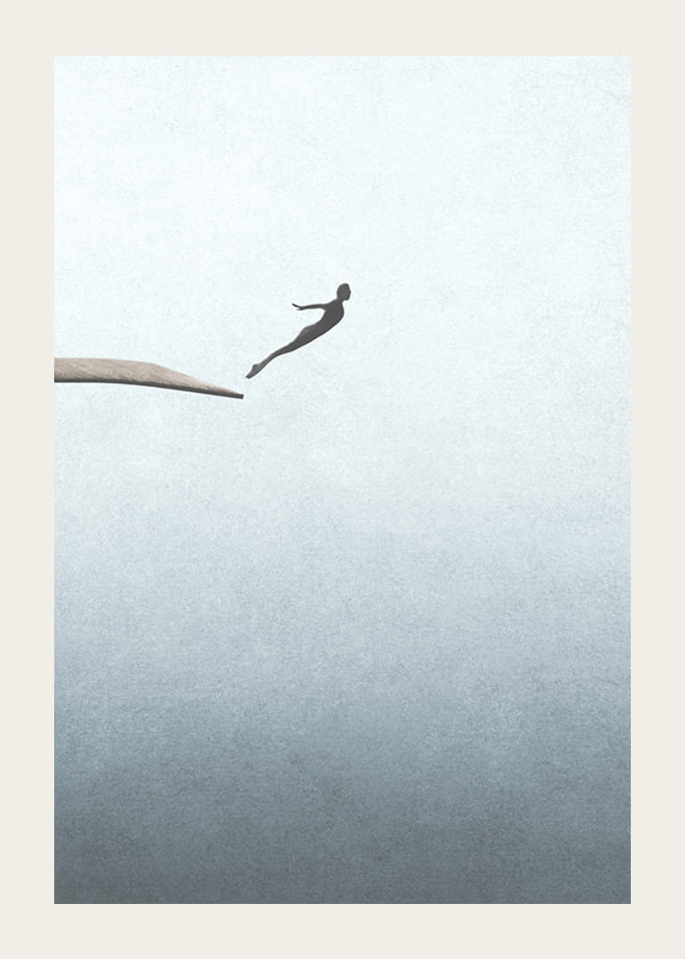 Illustration d'une personne sautant d'un trampoline sur fond gris clair-12